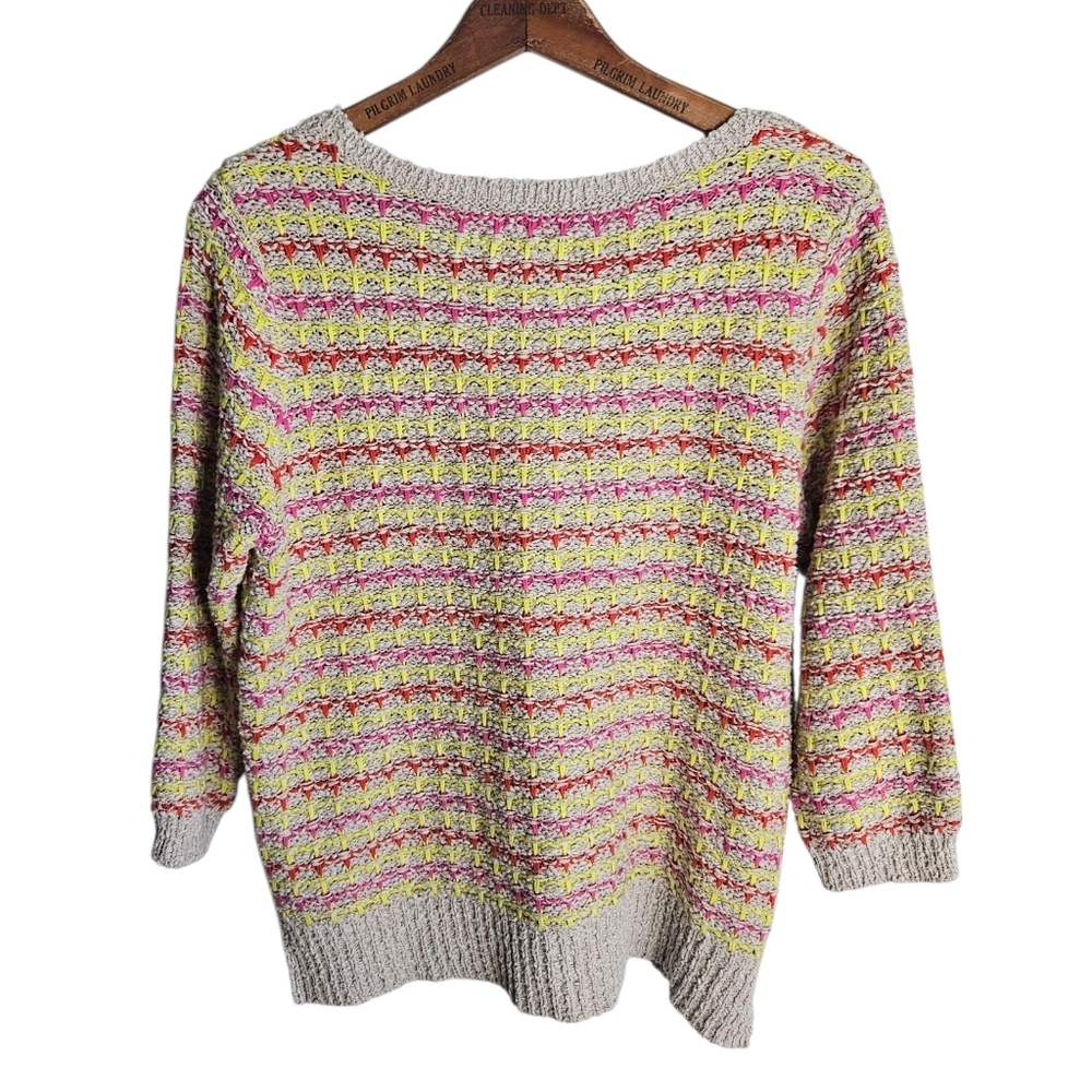 Loft Cozy and Colorful Striped Women's Textured Oatmeal Sweater, Large - Picture 3 of 4